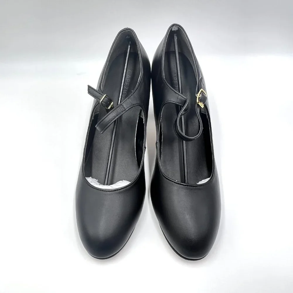 Capezio 653 Womens Size 9.5 Manhattan Character‎ Black Leather Dance Shoes Heels